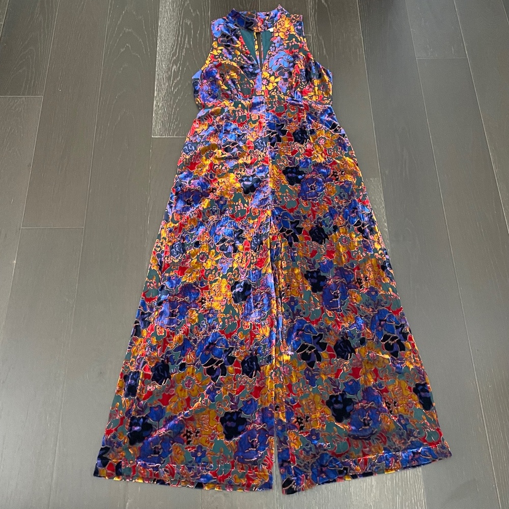 Maeve Floral Colorful Velvet Burnout Jumpsuit Womens Size 10